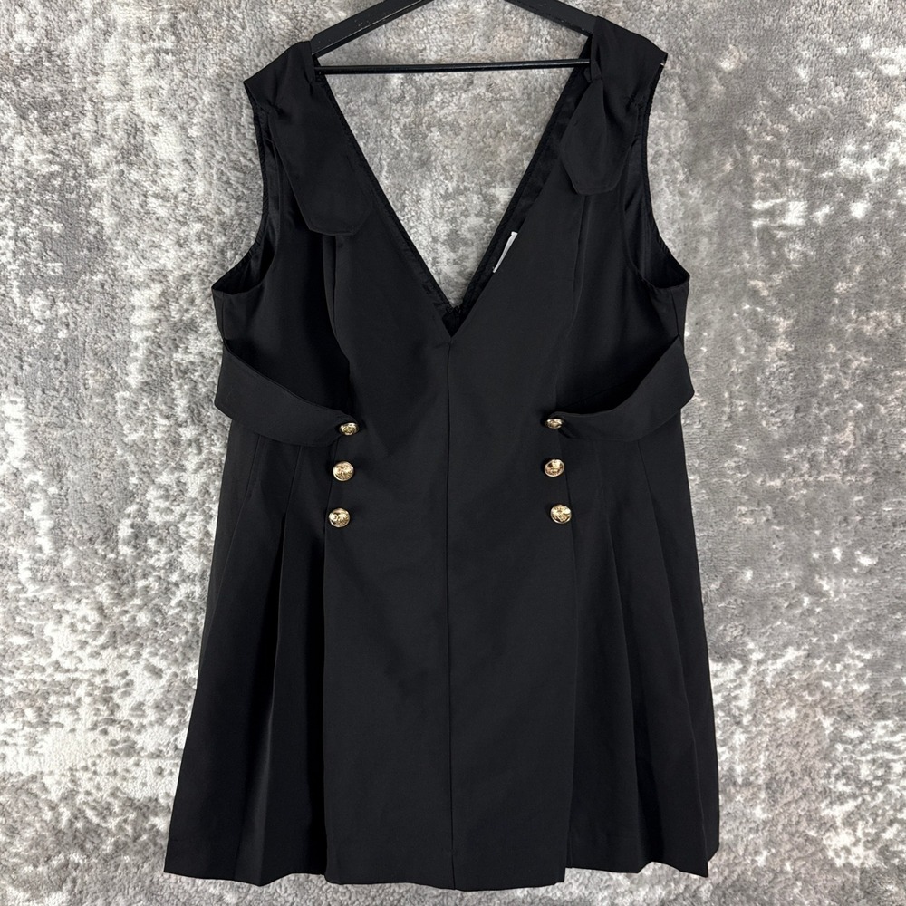 L'atiste‎ Plus Size 3X V-Neck Gold Button Pleated Sleeveless Dress Black Womens
